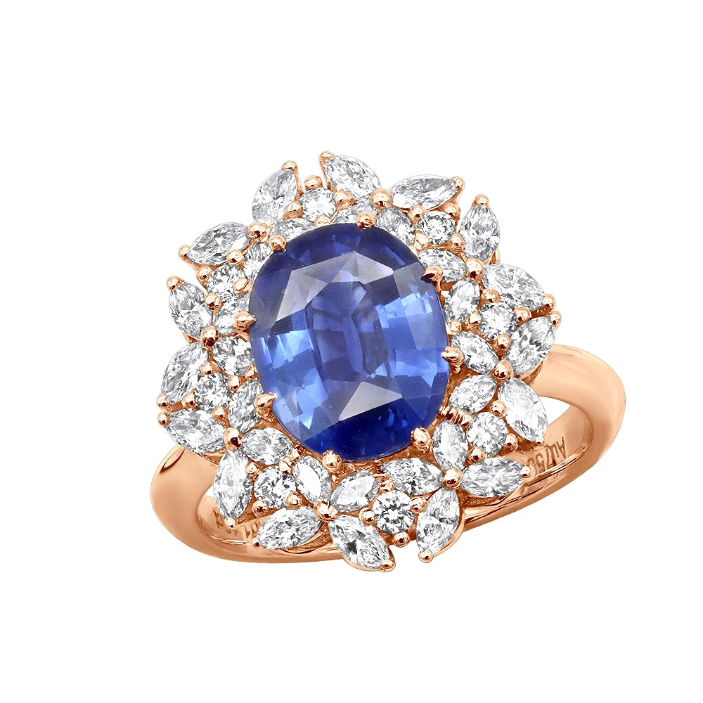 Blue Sapphire And Diamond Cocktail Ring For Women 18K White Gold 4.5ct 3 Blue Sapphire And Diamond Cocktail Ring For Women 18K White Gold 4.5ct - Image 3