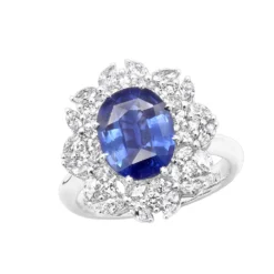 Blue Sapphire And Diamond Cocktail Ring For Women 18K White Gold 4.5ct