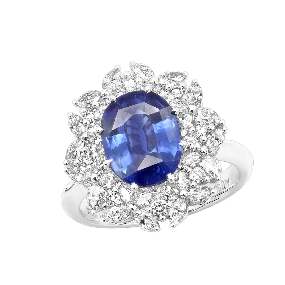 Blue Sapphire And Diamond Cocktail Ring For Women 18K White Gold 4.5ct 1 Blue Sapphire And Diamond Cocktail Ring For Women 18K White Gold 4.5ct