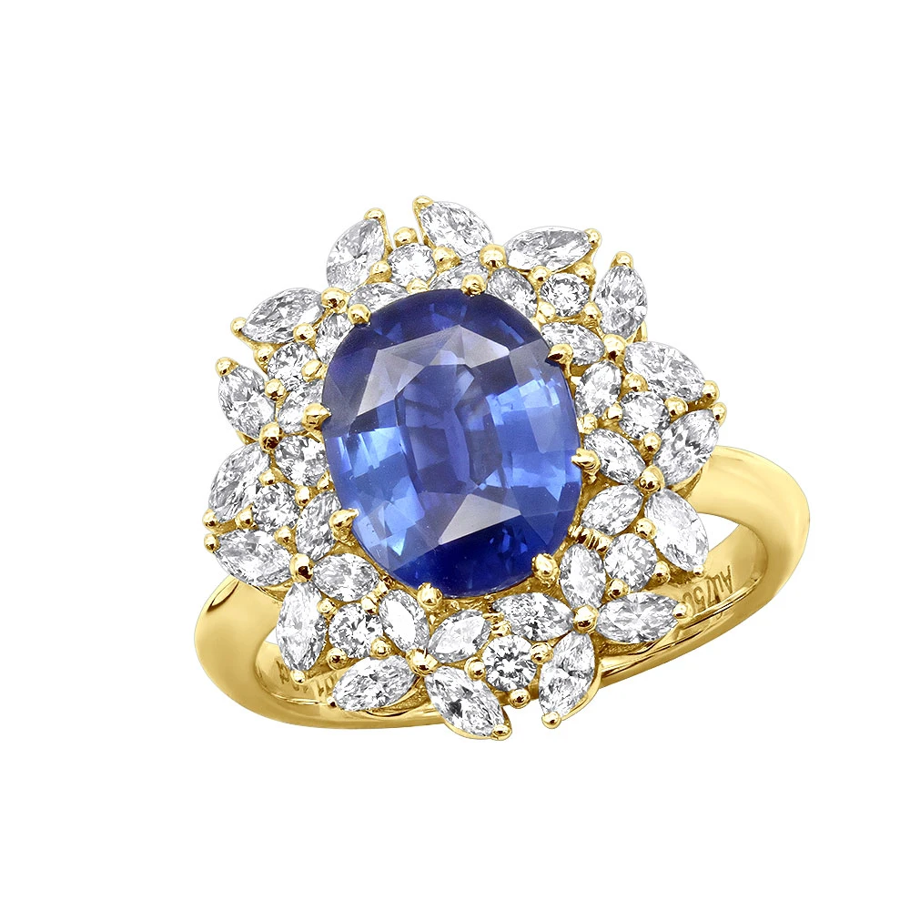 Blue Sapphire And Diamond Cocktail Ring For Women 18K White Gold 4.5ct 2 Blue Sapphire And Diamond Cocktail Ring For Women 18K White Gold 4.5ct - Image 2