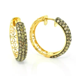 Champagne Diamond Hoop Earrings 3.11ct 14K Yellow Gold