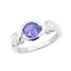 Unique Round Cut Tanzanite And Diamond Engagement Ring 18K White Gold