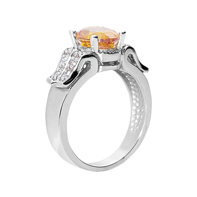 14K White Gold Ladies Citrine & Diamond Ring 0.24ctd 2ctc 3 14K White Gold Ladies Citrine & Diamond Ring 0.24ctd 2ctc - Image 3