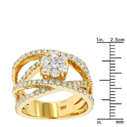 Criss Cross Flower 14K Yellow Gold Right Hand Diamond Women's Ring 1.33ct -The King Of Accessories criss cross flower rings 14k gold right hand diamond womens ring 121ct rulerye