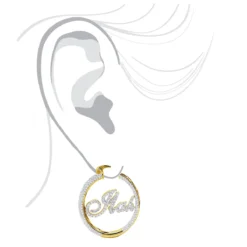 Custom Inside Out Diamond Hoop Earrings With Initials Nameplate 14K Yellow Gold -The King Of Accessories custom inside out diamond hoop earrings with initials nameplate 14k gold 100657 body yellow