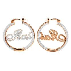 Custom Inside Out Diamond Hoop Earrings With Initials Nameplate 14K Yellow Gold -The King Of Accessories custom inside out diamond hoop earrings with initials nameplate 14k gold 100657 box rose