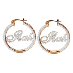 Custom Inside Out Diamond Hoop Earrings With Initials Nameplate 14K Yellow Gold -The King Of Accessories custom inside out diamond hoop earrings with initials nameplate 14k gold 100657 rose