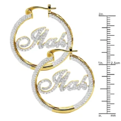 Custom Inside Out Diamond Hoop Earrings With Initials Nameplate 14K Yellow Gold -The King Of Accessories custom inside out diamond hoop earrings with initials nameplate 14k gold 100657 ruler yellow