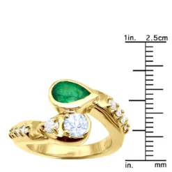 Custom 14K Yellow Gold Diamond Aquamarine Emerald Cocktail Ring For Women -The King Of Accessories custom jewelry 14k gold diamond emerald aquamarine cocktail ring for women 018283 ruler yellow