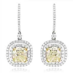 Dangling Designer Diamond Drop Earrings 6.5ct 18K White Gold Yellow Diamonds