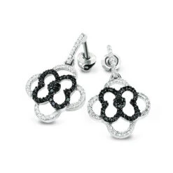 The King Of Accessories -The King Of Accessories dangling flower earrings with black and white diamonds 053ct 14k gold 1 1