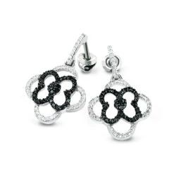 The King Of Accessories 10 Dangling Flower Earrings With Black And White Diamonds 0.53ct 14K White Gold