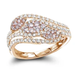 Designer 14K White Gold White Pink Diamond Leafs Cocktail Ring For Women 1c -The King Of Accessories designer cocktail rings 14k gold white pink diamond leafs ring for women 1c ro