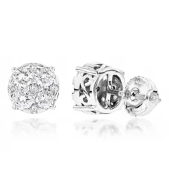 Large Designer Diamond Stud Earrings 1.75ct 14K White Gold