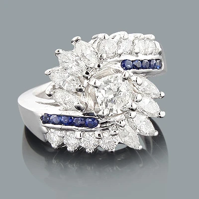 Unique 2ct Diamond And Sapphire 14K White Gold Engagement Ring 1 Unique 2ct Diamond And Sapphire 14K White Gold Engagement Ring