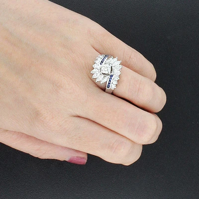 Unique 2ct Diamond And Sapphire 14K White Gold Engagement Ring 3 Unique 2ct Diamond And Sapphire 14K White Gold Engagement Ring - Image 3