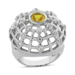 Diamond And Yellow Sapphire Cocktail Ring 14K White Gold 0.76ctd 1.00cts