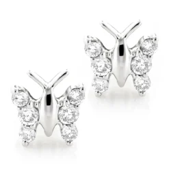 Ladies Diamond Butterfly Earrings Studs 1/2ct 14K White Gold