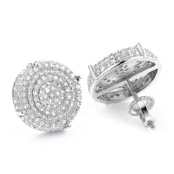 Pave Diamond Circle Earrings Studs 0.24ct Sterling Silver