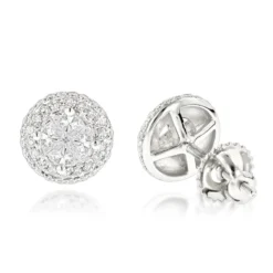 Halo Diamond Cluster Earrings 14K White Gold Studs 1.25ct
