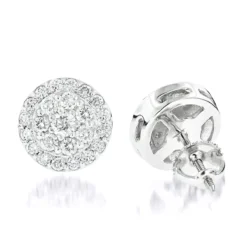 Diamond Cluster Earrings Studs 14K White Gold 1.75ct