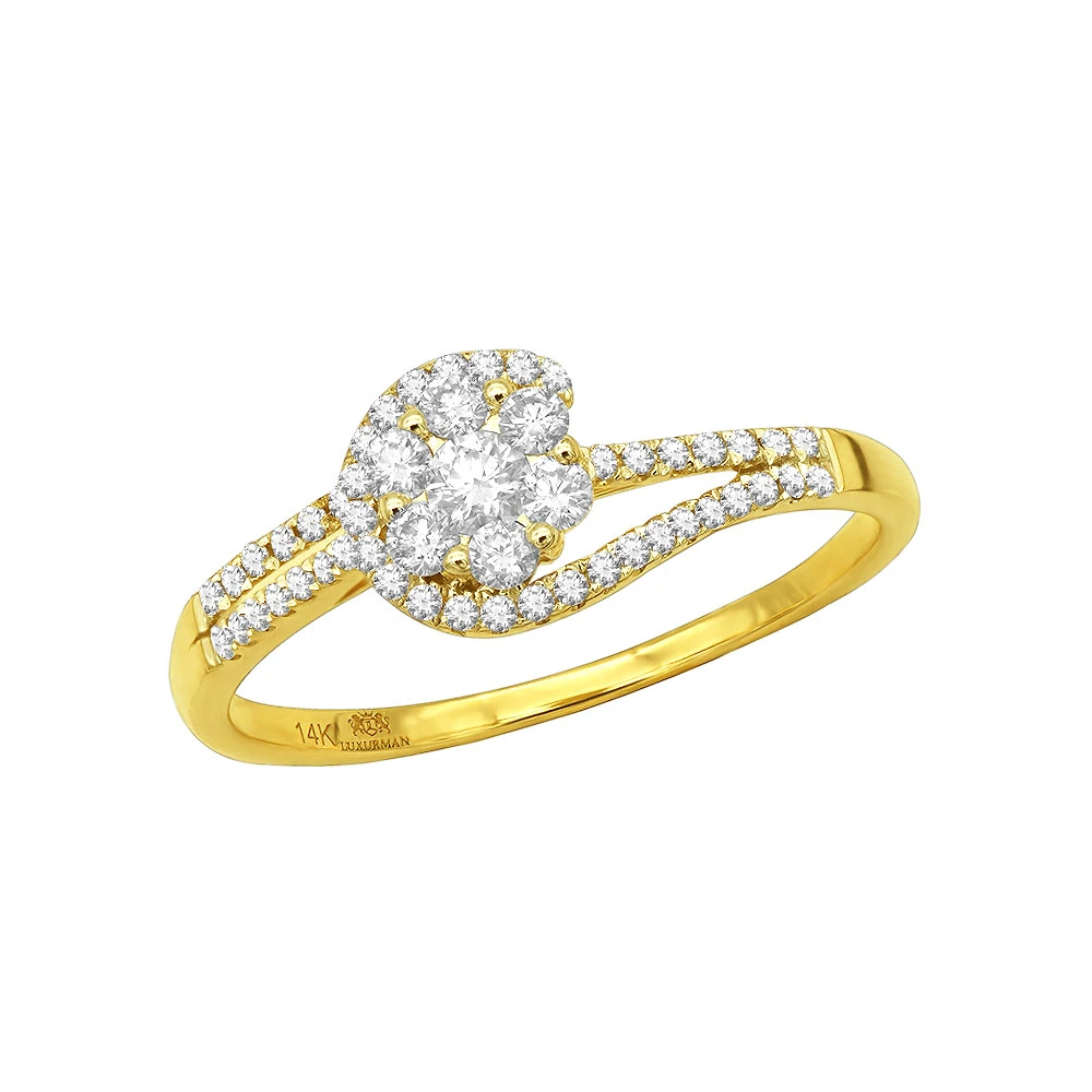 Affordable Engagement Rings 14K Gold Ladies Diamond Cluster Ring 0.61ct 2 Affordable Engagement Rings 14K Gold Ladies Diamond Cluster Ring 0.61ct - Image 2