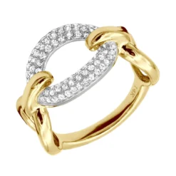 Luxurman 14K Yellow Gold Cuban Link Chain Design Ladies Diamond Cocktail Ring 0.6ct