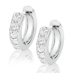 14K Gold Small Diamond Hoop Earrings Huggies 1/2ct