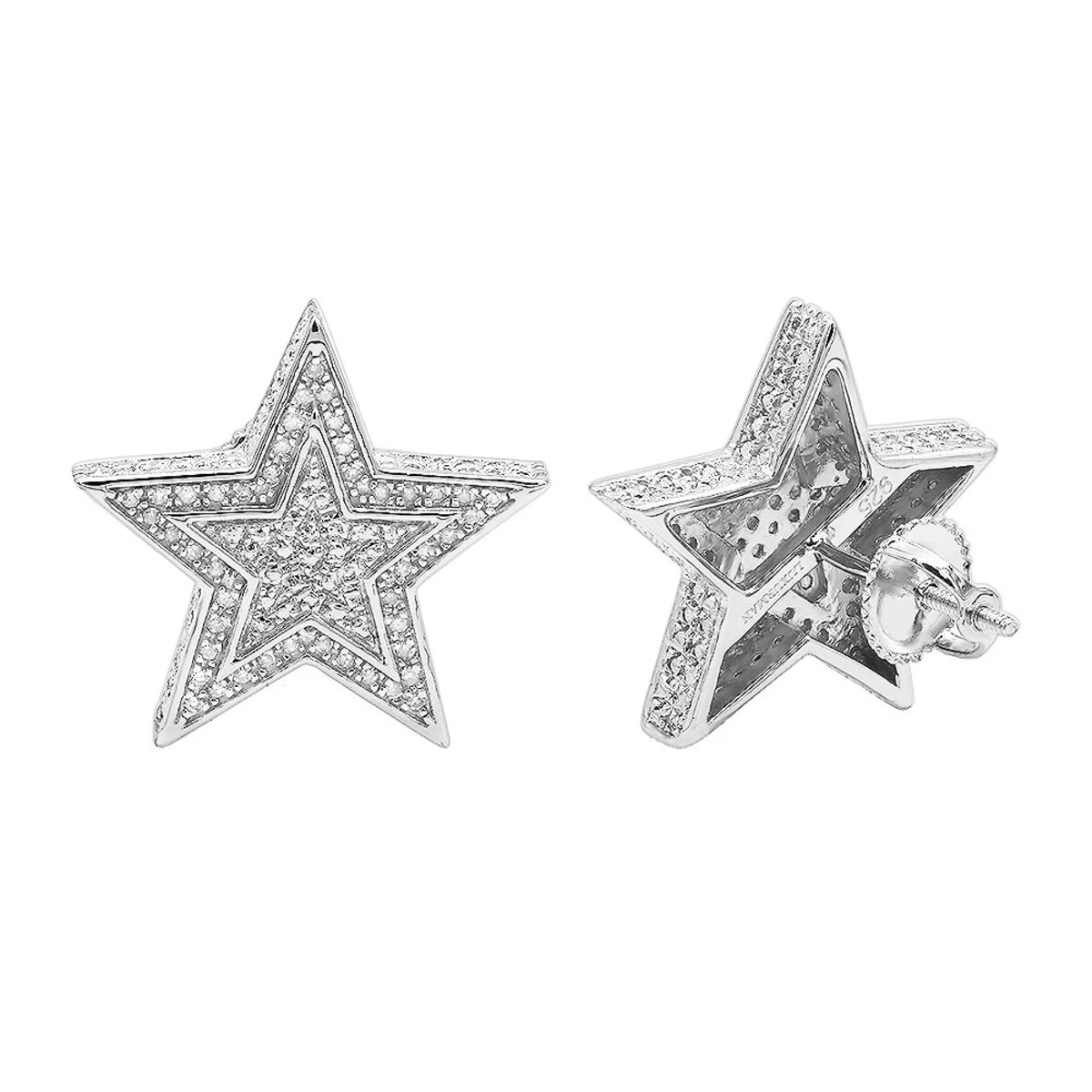 Large Diamond Star Earrings 0.20ct Sterling Silver 1 Large Diamond Star Earrings 0.20ct Sterling Silver
