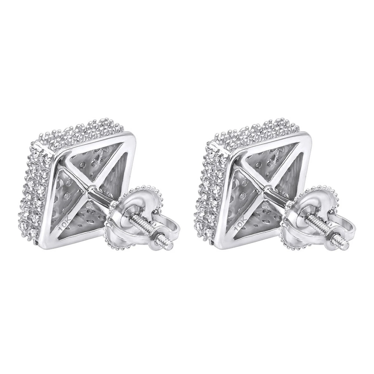 Pave Diamond Stud Earrings Under 300 - 10K White Gold Square Studs 0.33ct 4 Pave Diamond Stud Earrings Under 300 - 10K White Gold Square Studs 0.33ct - Image 4