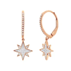 Drop Earrings Solid 14K White Gold Genuine Diamond Star Earrings Dangles For Women -The King Of Accessories drop earrings solid 14k gold genuine diamond star earrings dangles for women 000890 ro