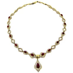 18K Gold Ladies Vintage Ruby & Diamond Necklace 5 18K Gold Ladies Vintage Ruby & Diamond Necklace -The King Of Accessories estate jewelry sale 18k yellow gold ladies vintage ruby diamond necklace 3