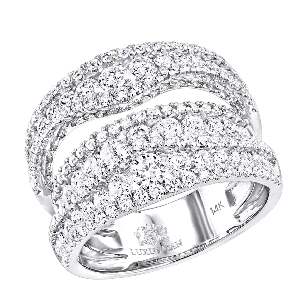 Exquisite 14K White Gold Diamond Cocktail Ring For Women By Luxurman 2.75ct 1 Exquisite 14K White Gold Diamond Cocktail Ring For Women By Luxurman 2.75ct