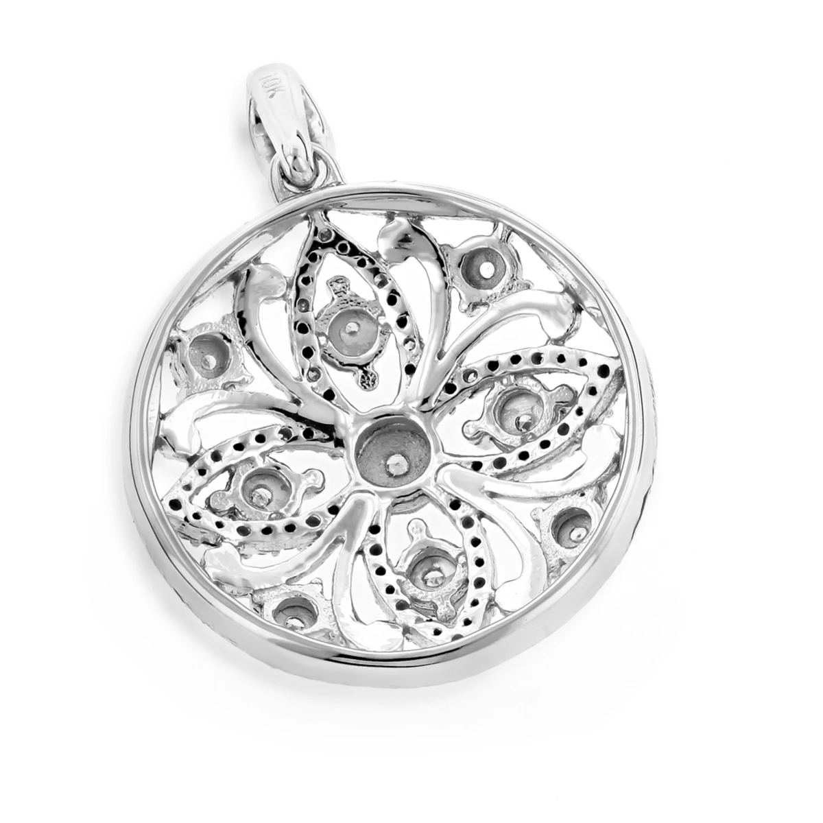 Ladies Diamond Medallion Flower Pendant 0.12ct 10K White Gold 4 Ladies Diamond Medallion Flower Pendant 0.12ct 10K White Gold - Image 4