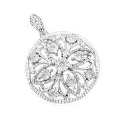 Ladies Diamond Medallion Flower Pendant 0.12ct 10K White Gold