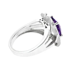 14K White Gold Amethyst Diamond Flower Ring 0.13ct 9 14K White Gold Amethyst Diamond Flower Ring 0.13ct -The King Of Accessories gemstone jewelry amethyst diamond ring 013ct 14k gold p 49985 backwh