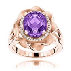 14K White Gold Amethyst Diamond Flower Ring 0.13ct 8 14K White Gold Amethyst Diamond Flower Ring 0.13ct -The King Of Accessories gemstone jewelry amethyst diamond ring 013ct 14k gold p 49985 ro