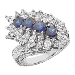 Ladies Diamond And Sapphire Ring 14K White Gold 1.90ctd 1.60cts