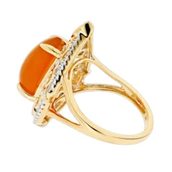 14K Yellow Gold Orange Aventurine Diamond Ring 5ct -The King Of Accessories gemstone jewelry orange aventurine diamond ring 5ct 14k backye
