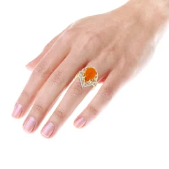14K Yellow Gold Orange Aventurine Diamond Ring 5ct -The King Of Accessories gemstone jewelry orange aventurine diamond ring 5ct 14k bodye