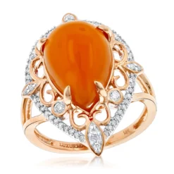 14K Yellow Gold Orange Aventurine Diamond Ring 5ct -The King Of Accessories gemstone jewelry orange aventurine diamond ring 5ct 14k ro