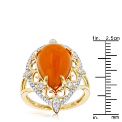 14K Yellow Gold Orange Aventurine Diamond Ring 5ct -The King Of Accessories gemstone jewelry orange aventurine diamond ring 5ct 14k rulerye
