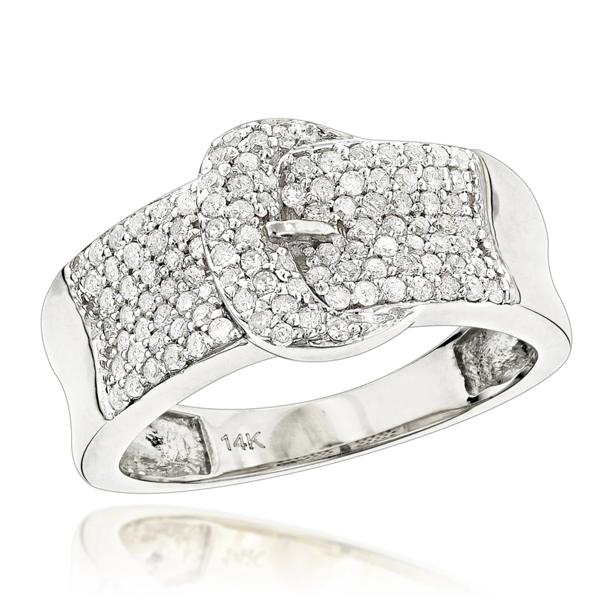 14K Yellow Gold Buckle Ring With Diamonds 0.8ct For Women 2 14K Yellow Gold Buckle Ring With Diamonds 0.8ct For Women - Image 2