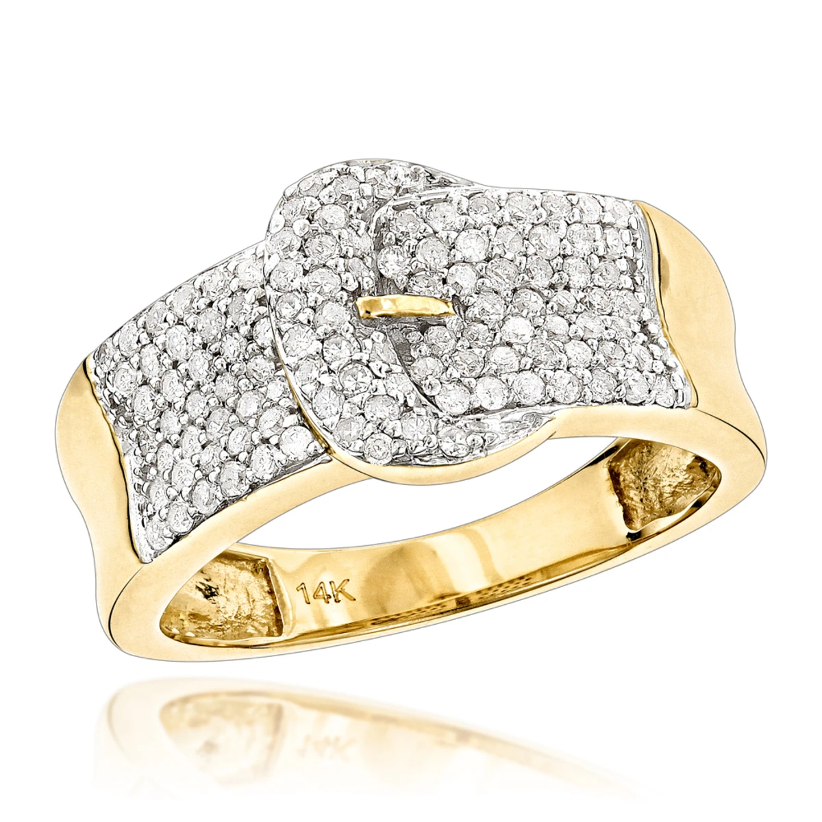 14K Yellow Gold Buckle Ring With Diamonds 0.8ct For Women 1 14K Yellow Gold Buckle Ring With Diamonds 0.8ct For Women