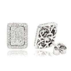 Halo 3 Carat Look Cluster Diamond Stud Earrings 1ct By Luxurman