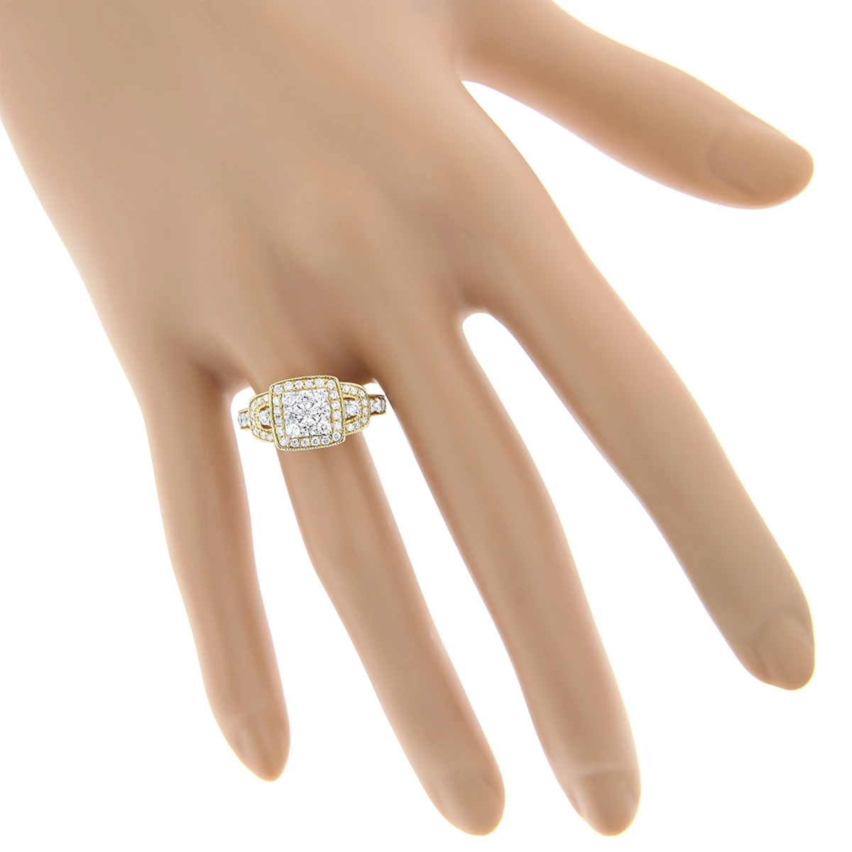 Halo Princess Cut Diamond Engagement Ring Look 1.2ct Ladies Cluster Ring 2 Halo Princess Cut Diamond Engagement Ring Look 1.2ct Ladies Cluster Ring - Image 2