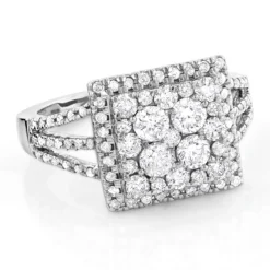 Halo Square Diamond Engagement Ring 14K White Gold Ladies Cluster Ring 1.7ct