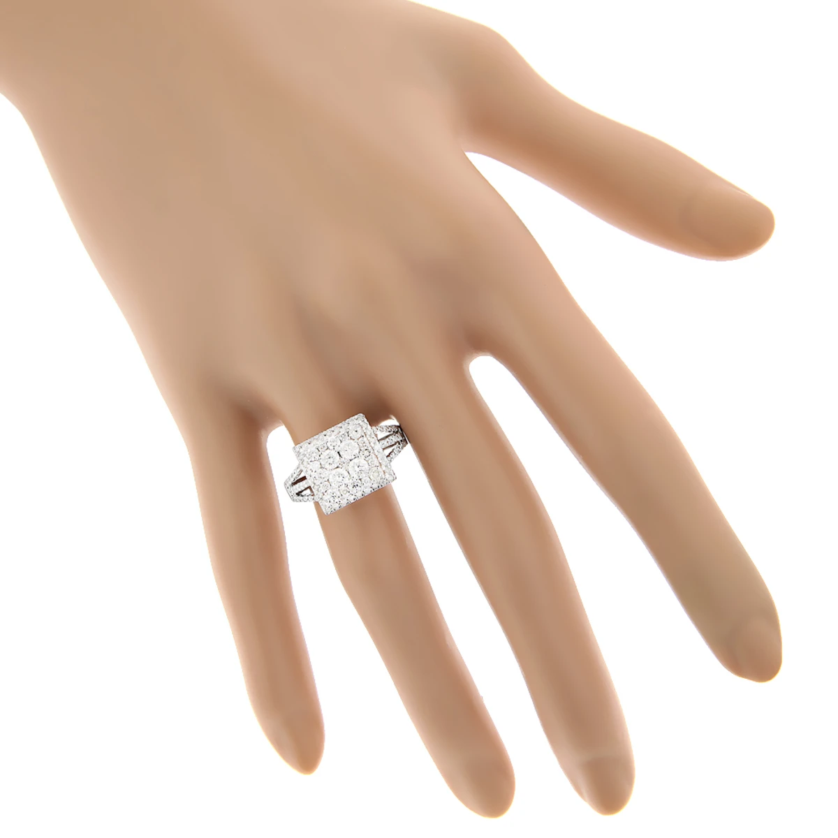 Halo Square Diamond Engagement Ring 14K White Gold Ladies Cluster Ring 1.7ct 2 Halo Square Diamond Engagement Ring 14K White Gold Ladies Cluster Ring 1.7ct - Image 2