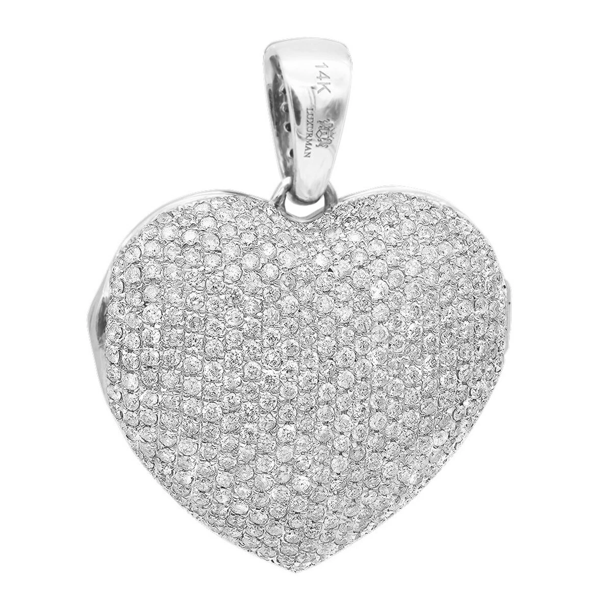 Iced Out Ladies Big Pave Diamond Heart Locket Pendant W Picture 14K Yellow Gold 4 Iced Out Ladies Big Pave Diamond Heart Locket Pendant W Picture 14K Yellow Gold - Image 4