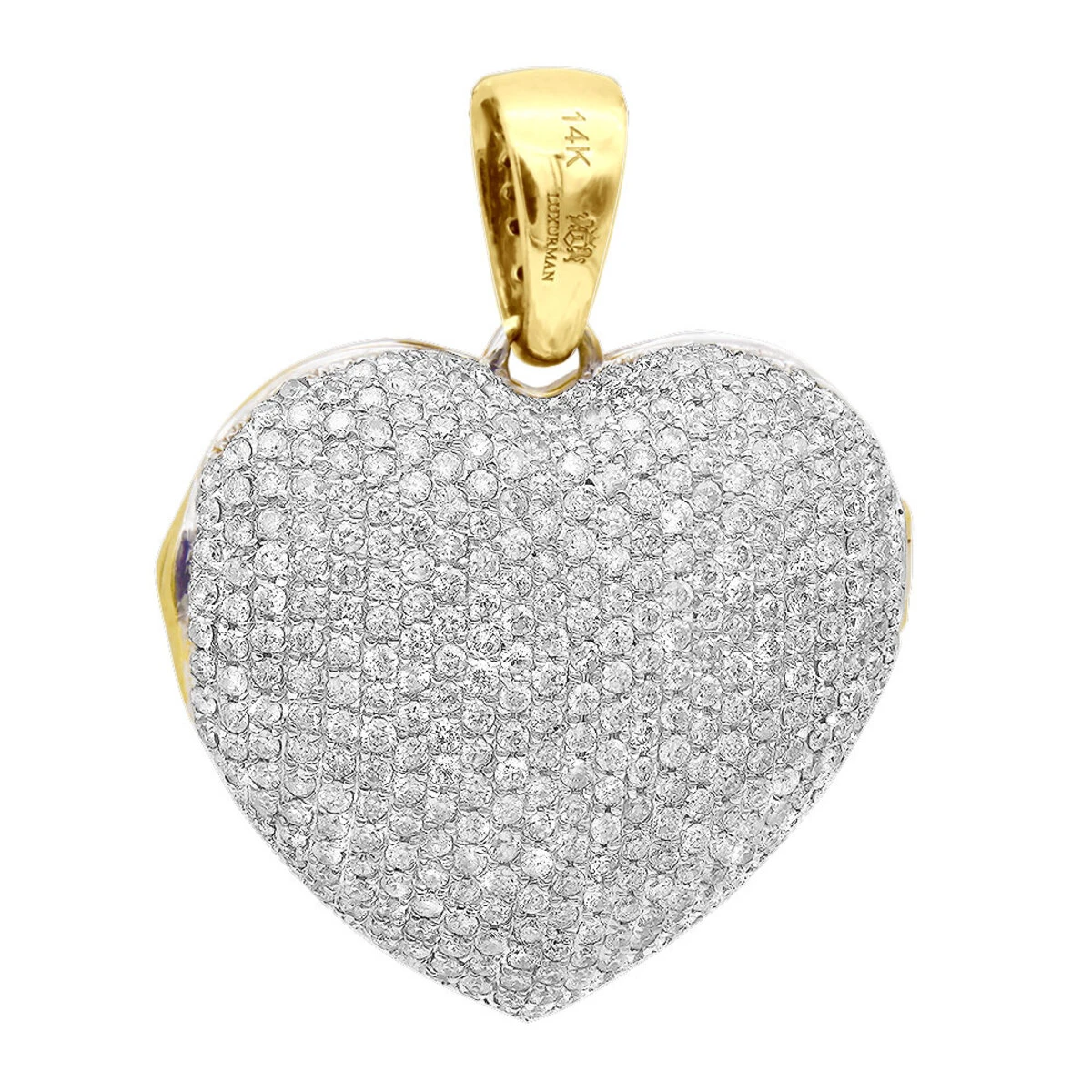 Iced Out Ladies Big Pave Diamond Heart Locket Pendant W Picture 14K Yellow Gold 5 Iced Out Ladies Big Pave Diamond Heart Locket Pendant W Picture 14K Yellow Gold - Image 5
